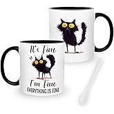 Wazzio Cat Gifts for Women, Funny Coffee Mug for Birthday Gifts for Women, 11 Oz Fine Cat Mug for Cats Lovers Girls Friends Mom With Spoon, Inspirational Gift for Christmas Thanksgiving, 1pcs