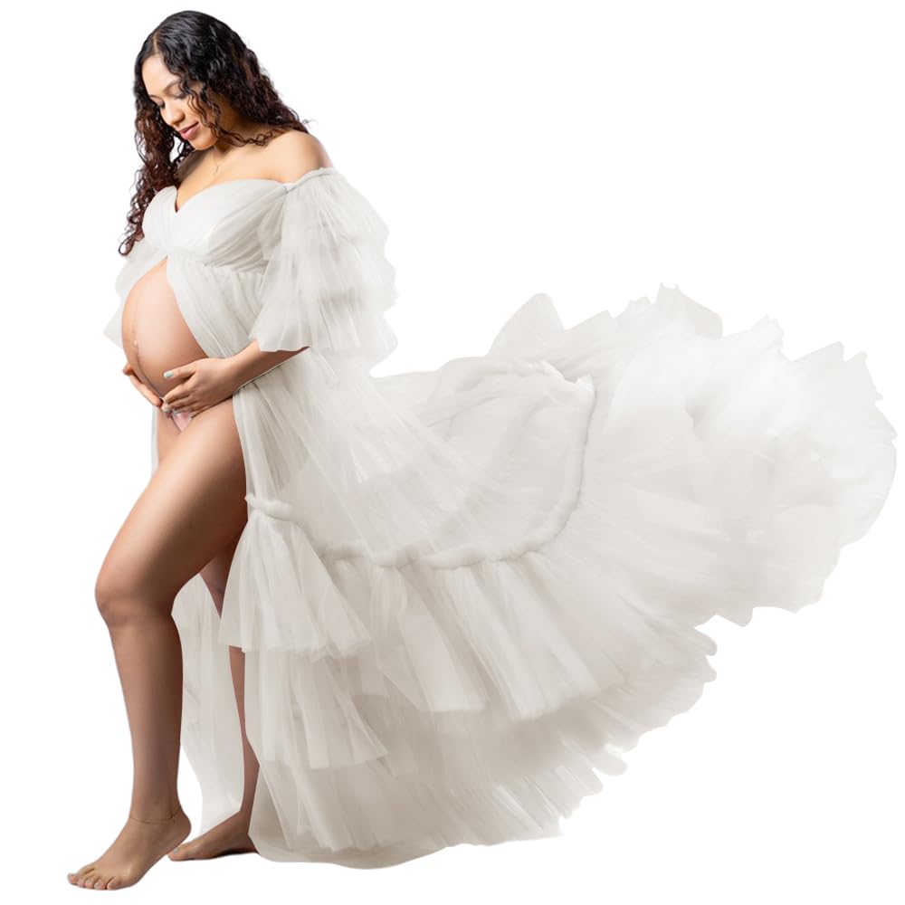 Tianzhihe Tulle Robe Maternity Dress Photoshoot