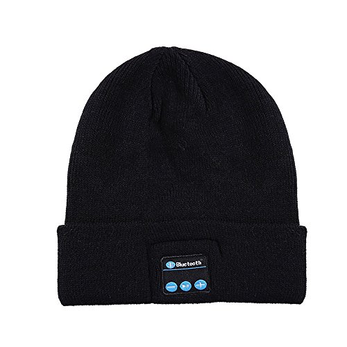 HiGOGO Unisex Smart Wireless Bluetooth Music Beanie Hat,Cashmere Warm Ski Hat Knit Cap with Earphones for Winter Cycling Running Skating Hiking Gift (Black)