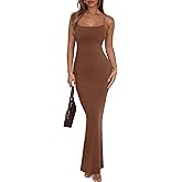 REORIA Women's Basic Sexy Lounge Slip Long Dress Elegant Sleeveless Backless Ribbed Bodycon Maxi Dresses
