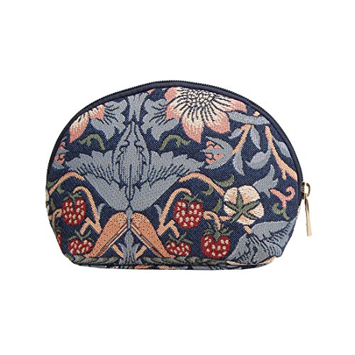 Signare Tapestry Cosmetic Bag/Make-up Bag in William Morris Strawberry Thief Design (Blue)