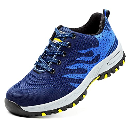 frysen Sicherheitsschuhe Herren Damen Arbeitsschuhe Leichte Stahlkappenschuhe Rrutschfeste Arbeitsturnschuhe Atmungsaktiv mit Stahlkappe Blue White 42 EU