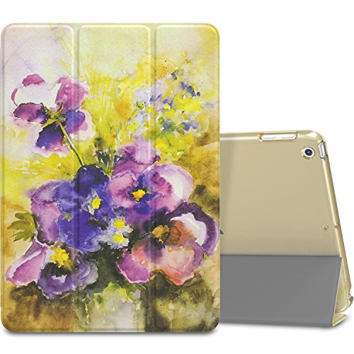 MoKo Case for New iPad 2017 9.7 Inch - Slim Lightweight Smart-shell Stand Cover with Translucent Frosted Back Protector for Apple New iPad 9.7" 2017 Tablet, Painting Flower (Auto Wake / Sleep)