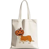 Jnglr Halloween Corgi Dog Tote Bag Canvas Tote Bag for Women, Halloween Gifts for Dog Lovers Reading Accessories, Book Lovers Women Reusable Grocery Bag
