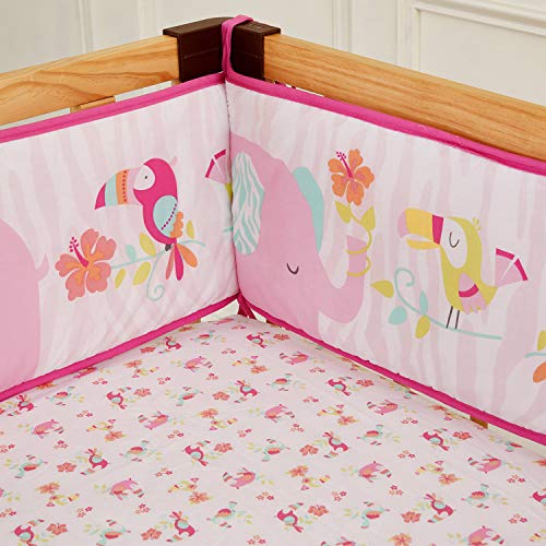 Wowelife Baby Crib Bumper Pads Elephant Crib Bumpers Padded Pink Breathable 100% Soft Microfiber Polyester for Baby Girls(Pink Elephant)