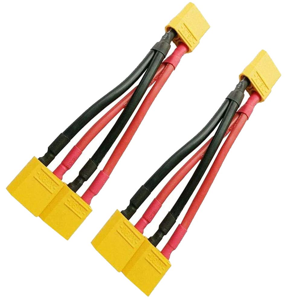 Yiqigou 2 PCS XT90 XT-90 Parallel Cable Connector Plug 1-Female Connector to 2-Male Connector Adapter Y-Splitter Harness with 3.93inch 12AWG Cable