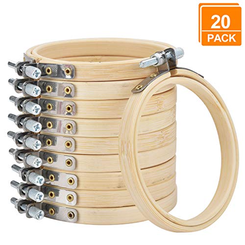 [20 Pack, 3 Inch] Embroidery Hoops, Browill Adjustable Bamboo Circle Cross Stitch Hoop Kit for DIY Arts Crafts Ornaments, Handmade Sewing Home Decorations - Thumbnail 7