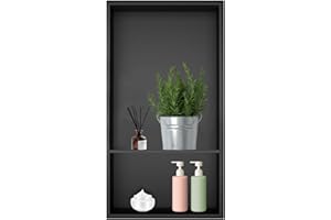 Elefloom Shower Niche, Stainless Steel Elegant Bathroom Niche, No Tile Needed Recessed Shower Shelf Organizer for Storage, Black Two-Layer, 12"×24"