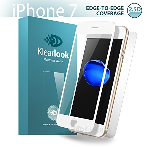 Klearlook [Crystal Series] HD Clear 9H Tempered Glass Screen Protector and Matte Back Flim for Apple iPhone 7, White Frame (1+1 Pack)