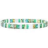 KELITCH Tila Flat Beaded Stretch Bracelets for Women Boho Style Square Beaded Beads Stack Bracelet Beach Jewelry