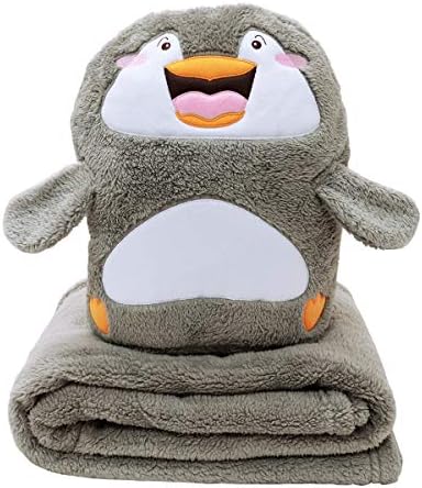 Homrak 2 in 1 Animal Pillow Blanket (Dark Grey Penguin) | Super Soft & Cozy Warm | Multipurpose Use and Portable | Suitable for Babies & Children | 40" x 60"