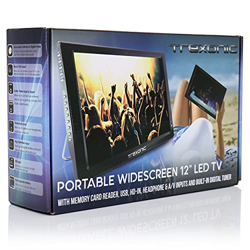 Trexonic Ultra Lightweight Rechargeable Widescreen 12" LED Portable TV