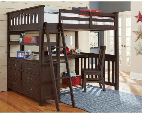 NE Kids Highlands Full Slat Loft Bed with Desk and Dresser in Espresso