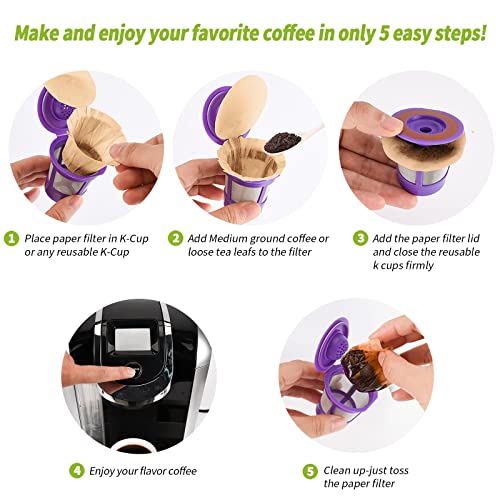 Unbleached K cup Disposable Paper Filters with Lid for Keurig Reusable K Cup Filters,Keurig