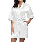 Teemie Women's Satin Robe Kimono Bathrobe for Women Bridesmaid Bride Party Robes with Pockets Soft Sleepwear Spa Loungewear