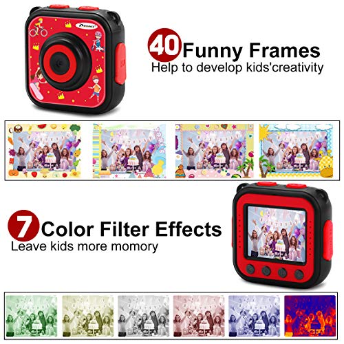 PROGRACE Kids Camera Underwater Waterproof Camera for Kids Camcorder for Boys Girls 4X Digital Zoom 3-Level Volume Adjustment(Red)
