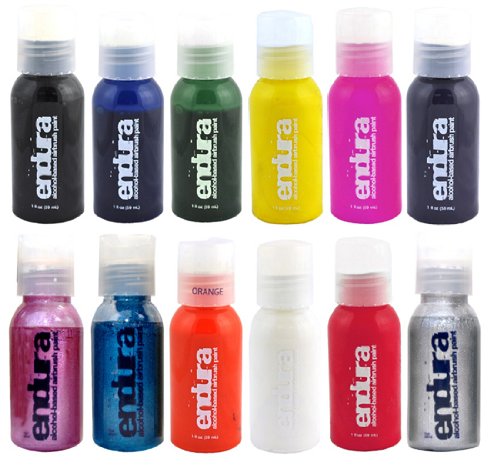 12 Color Endura Airbrush Body Art Paint Set in 1 oz Bottles
