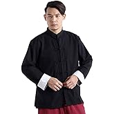 Idopy Men`s Chinese Traditional Linen Cotton Tai Chi Kung Fu Mandarin Collar Frog-Button Shirt