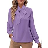 Rooscier Women's Bow Tie Neck Long Sleeve Buttton Cuff Chiffon Elegant Blouse