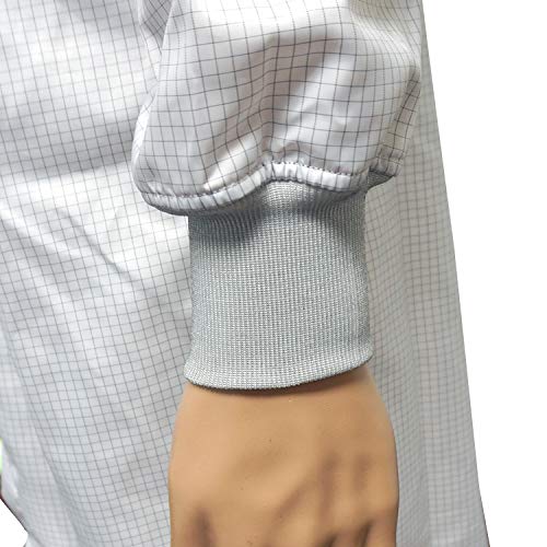 51J7jFr99AL ESD Clean Room Frocks - Polyester W/Knit Cuffs, Meet Up To Class 100 Clean Room - White - Extra Small - Image 5