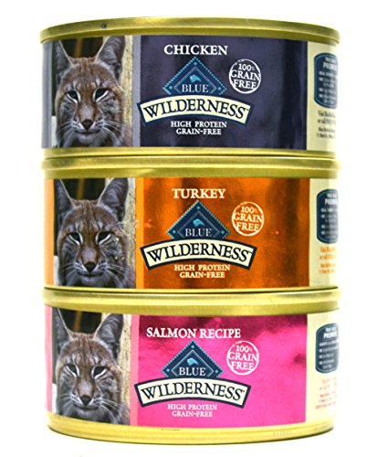 Blue Buffalo Wilderness Grain-Free Wet Cat Food Variety Box - 3 Flavors (Salmon, Turkey, and Chicken) - 12 (5.5 Ounce) Cans - 4 of Each Flavor by BLUE Wilderness