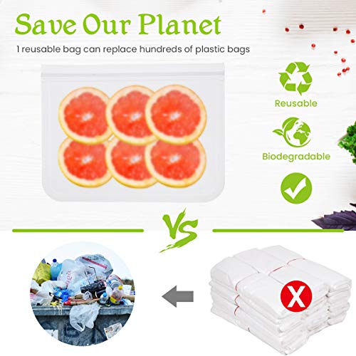 Reusable Food Storage Bags, Godmorn 10 Pack (4 Large Food Bags+4 Sandwich Bags+2 Snacks Bags) Leakproof BPA-Free Reusable Lunch Bags Ziplock Bags, Extra Thick FDA Food Grade Organizer,Freezer Safe