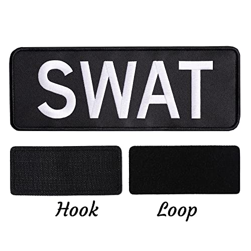 SWAT Embroidered Patches Hook and Loop, Durable Fabric Police Patch for Officer Guard Uniforms Vest, Jacket, Carrier, Hat, One Small and One Large Black