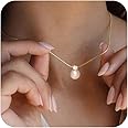 Freekiss Pearl Gold Necklace for Women: Gold Necklace 14K Gold Plated Pearl Necklace Cute Choker Necklace for Women Trendy Simple Pendant Necklace Chains Non Tarnish Gold Jewelry Gifts for Women