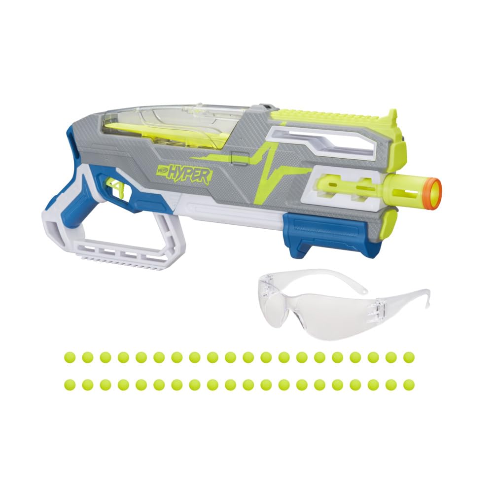 Nerf Hyper Siege-50 Pump-Action Blaster, 40 Hyper Rounds, Holds Up to 50 Rounds, Glasses, Up to 110 FPS Velocity, Easy Reload, Toy Foam Blasters