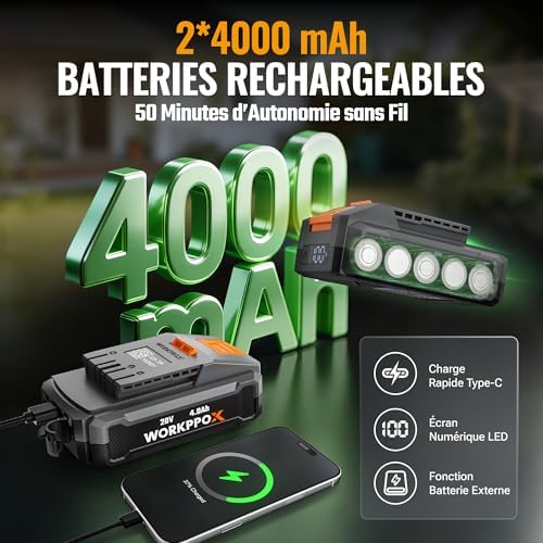 X Motobineuse Électrique sans Fil 40V avec 2 Batteries 4000 mAh