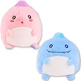 BelugaDesign Dinosaur Plush Toy | Pink Blue Reversible Cute Kawaii Anime Eyes Super Soft Dino Plushie | Small Stuffed Animal Plush Pillow | Fluffy Huggable Mood Flip Squishy Gift for Kids and Teens