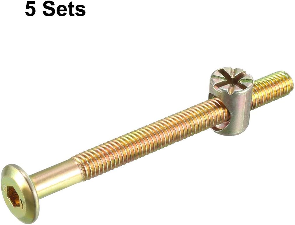 sourcing map M6x70mm Furniture Bolt Nut Set Hex Socket Screw 58mm Thread Length with Barrel Nuts for Beds Headboards Chairs 5 Sets - Image 3