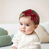 Rannyrena Lace Bow Baby Girl Headband Cute Gauze Bow-Knot Hair Band Elastic Turban Head Wrap Soft Lace Rhinestone Crystal Hair Accessory for Newborn Infants Toddler (Red, Standard size)