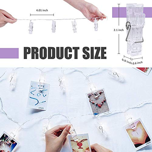 Trcviove UTT 20 Photo Clip Lights String Twinkle Lights 8 Modes Waterproof Fairy String Lights for Bedroom Wall Hanging Pictures Teen Girls Dorm Room Decor Picture Hanger