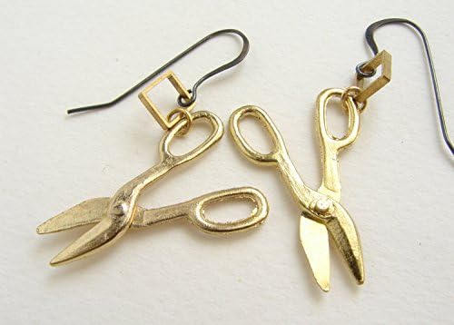 Gilded Scissor earrings, movable scissors earrings, novelty jewelry, miniature tools drop earrings, novelty jewelry