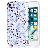 iPhone 7 Case, iPhone 8 Case, Floral Series Best Protective Cute Women Girls Clear Slim Shockproof Glossy Soft Silicone Rubber TPU Cover Phone Case For Apple iPhone 7/iPhone 8, Blue Flower