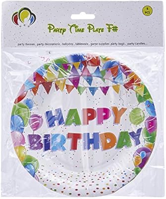 Party Time 6 Pieces Plates Happy Birthday Banner Design 7 Inches