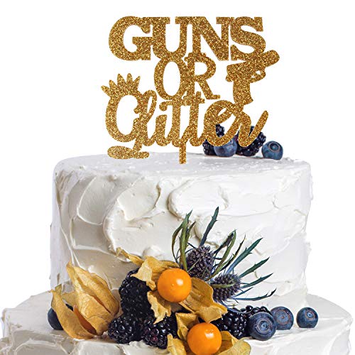 Guns or Glitter Gold Acrylic Cake Topper Gender Reveal Boy or Girl Funny Party Gift Ideas Decoration.