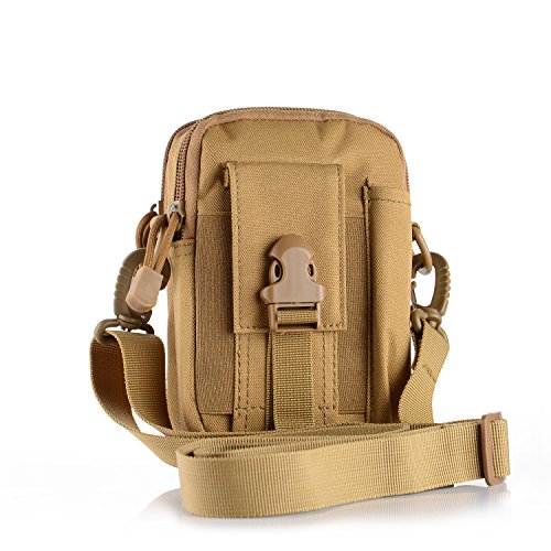 liangdongshop Tactical Molle EDC Utility Gadget Pouch Compact Multipurpose Belt Waist Hip Bag with Cell Phone Holster Holder(With Strap-Khaki)
