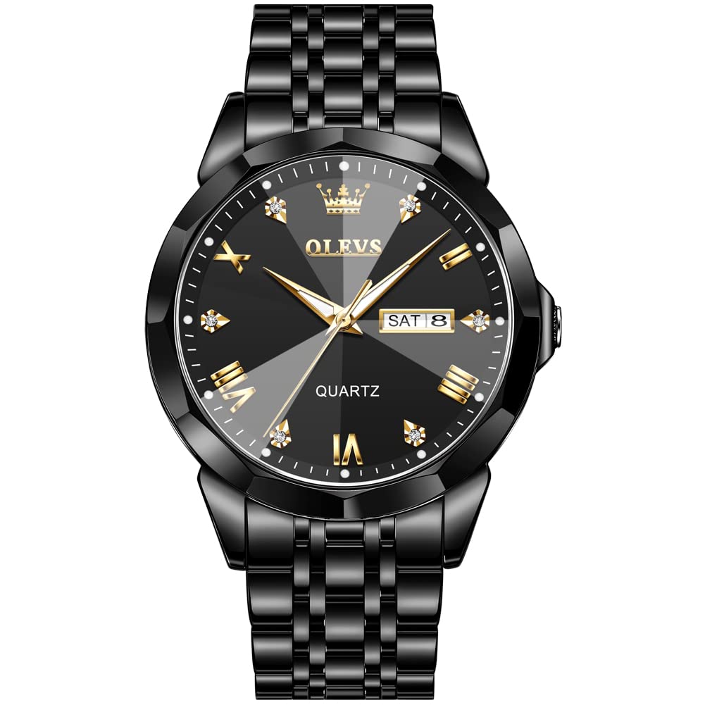 OLEVS Men's Stainless Steel Watch, Big Face Easy to Read Analog Watches, Luxury Waterproof Date Dress Watches for Man