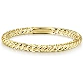 MSBLUE Rope Twist Stackable Fashion Ring for Women | 14K Gold Plated Sterling Silver Band in Golden Tone