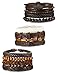 ORAZIO 12Pcs Wooden Beaded Bracelet Leather Braided Bangle for Men and Women Elastic 5-8MM Beads (12Pcs)