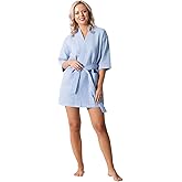 Turkish Linen Lightweight Waffle Knit Bath, Spa & Bridesmaids Kimono Short Robes for Women - Quick Dry & Soft