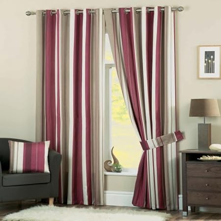 Claret Whitworth Striped Readymade Eyelet Curtains 90 X 72