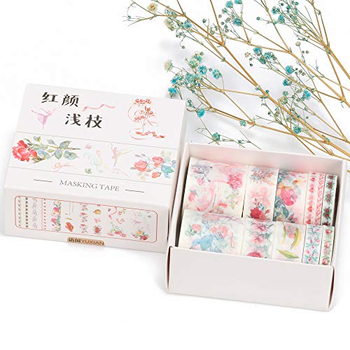 Molshine Floral Washi Masking Tape Set of 10, Spring Flower Decorative Sticky Paper Tapes for DIY Craft, Gift Wrapping, Bullet Journal, Planner, Scrapbooking (A) - Thumbnail 7