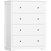 HOUSUIT White Dresser, 4 Drawer Dressers Chest of Drawers, Modern Tall Dresser, Wood Drawer Chest Storage Cabinet for Living 