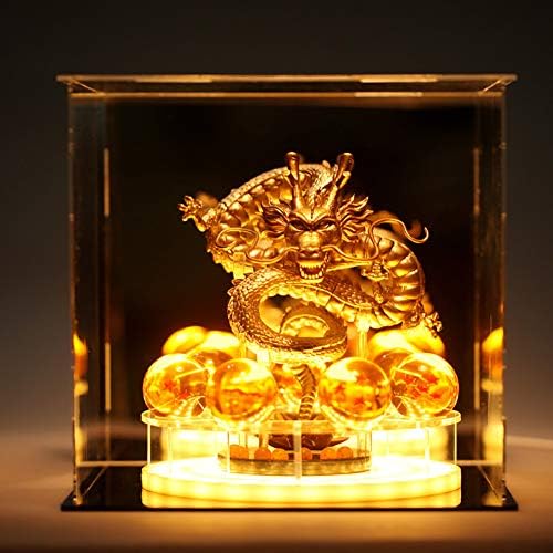 Royal Kiss Feel Dragon Ball Z Figurines Shenron Action Figure Shenlong with Dragon Ball Set 7PCS 35mm Crystal Dragon Balls +Acrylic Shelf Charging Light (Set Gold Dragon)