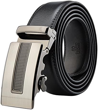 Men's Leather Dress Ratchet Belt With Automatic Slide Buckle ( Brown,Black) (S28-black)