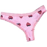 SHENHE Women's Lace Trim Thong Low Rise Cheeky Panty Cute Print Breathable Underwear