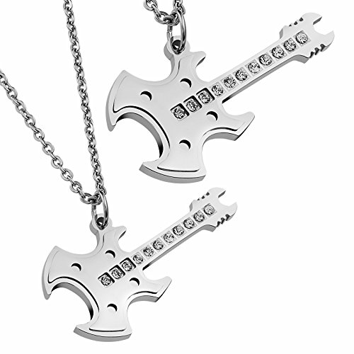 Aienid Couple Necklace for Him and Her Stainless Steel Electric Guitar Wholehearted Love Pendant